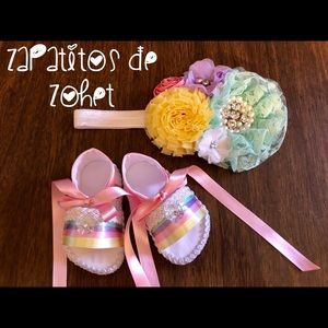 4 Pastel color babygirl sandals and headband